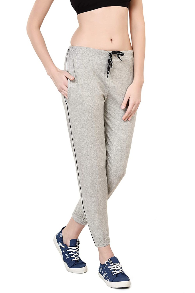 evolove Women's Jogger Stretchable Casual Trousers Ladies/Girls Cotton  lycra/Track Pants/Joggers, Work Out, Sports & Casual wear (Grey with 2 side