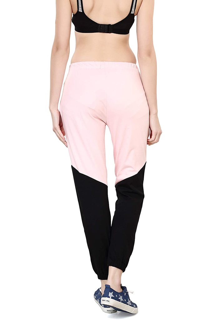 evolove Women's Jogger Stretchable Casual Trousers Ladies/Girls Cotton  lycra/Track Pants/Joggers, Work Out, Sports & Casual wear (Pink with Black