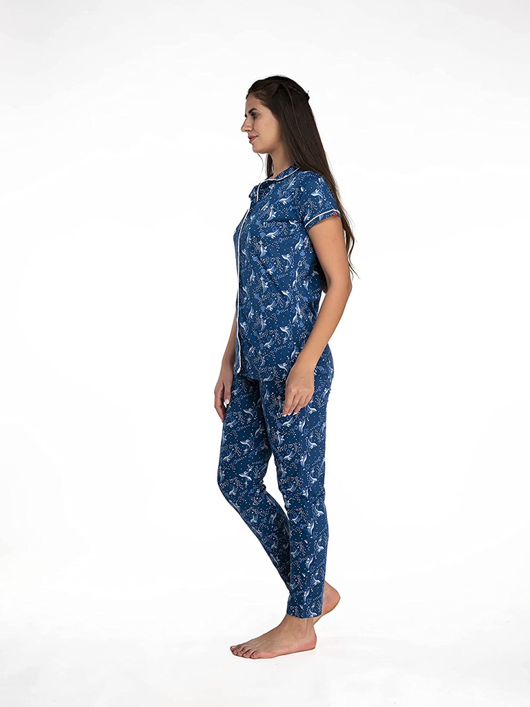 evolove Women's 100% Cotton Shirt & Pajama Nightsuit set
