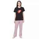 Evolove by pdpm Women's Hosiery cotton Half Sleeve T-shirt &amp; Printed  Pajama Set / Night suit / Lounge wear (Colour - Black &amp; Printed  Red)