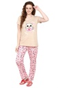 evolove Boring Beige Round neck Space &amp; Cat Printed Women's (Pajama set) Get free eyemask inside of any design (Beige &amp; Pink)