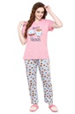 evolove Passion Pink Round neck Burger &amp; Fries Printed Women's (Pajama set), (Pink &amp; Blue)