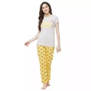 Evolove by pdpm Women's Hosiery cotton Half Sleeve T-shirt &amp; Printed  Pajama Set / Night suit / Lounge wear (Colour - Ecru Melange &amp; Printed  Yellow)