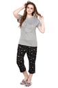 evolove Castor Grey Round Neck Galaxy print Women's (Capri set), (Grey &amp; Black)