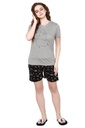 evolove Castor Grey Round Neck Galaxy print Women's (Shorts set), (Grey &amp; Black)