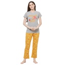 Evolove by pdpm Women's Hosiery cotton Half Sleeve T-shirt &amp; Printed  Pajama Set / Night suit / Lounge wear (Colour - Grey &amp; Printed  Mustard)