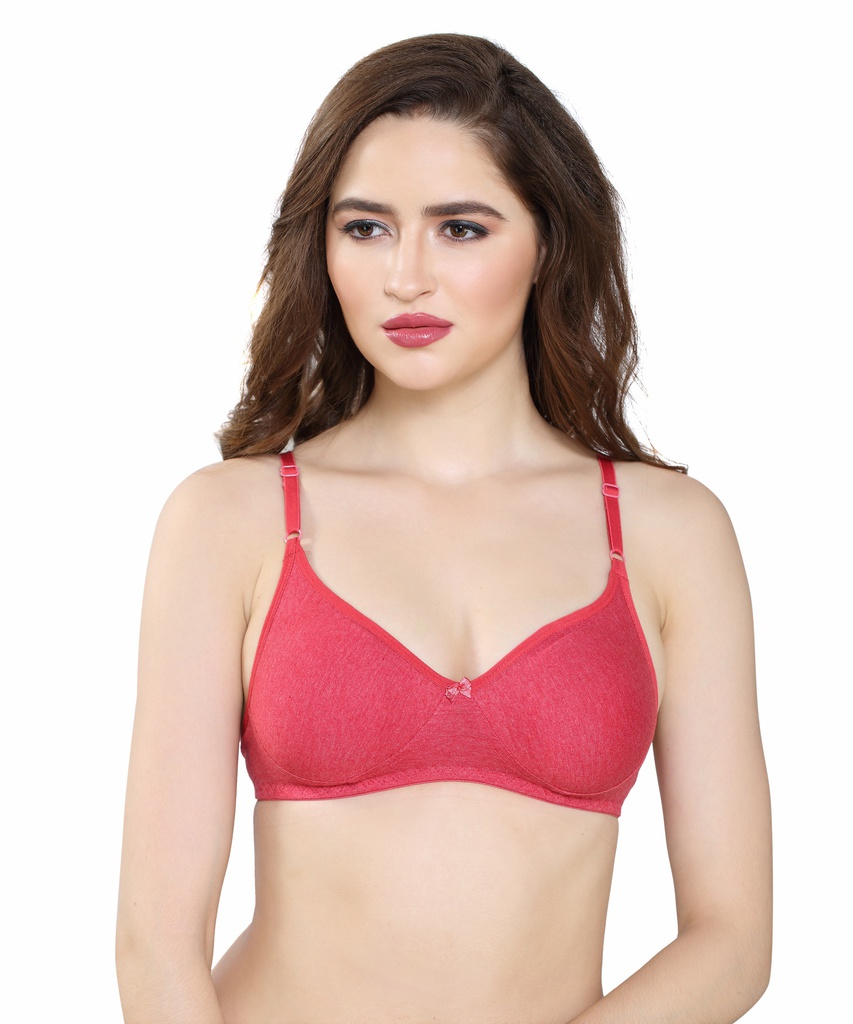 PDPM Moulded Hosiery Rich Cotton Knitted Wirefree Peach Colour Non-Padded T-Shirt Bra