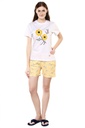 evolove Women's Cyber Yellow Round Neck Floral Print Shorts Set (White &amp; Cyber Yellow