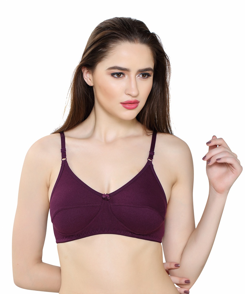 PDPM Hosiery Rich Cotton Knitted Wine Coloured Wirefree Petal Bra