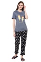 evolove Women's Anthra Melange Round Neck Ice-cream &amp; unicorn Printed Pajama Set (Goat Grey &amp; Black