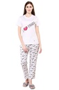 evolove Women's Day White Round Neck I Love Panda Printed Pajama Set (Day White