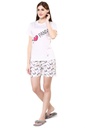 evolove Women's Day White Round Neck I Love Panda Printed Shorts Set (Day White