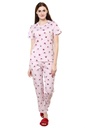 evolove Women's Love Pink Round Neck Mocha Printed Pajama Set Night Suit (Top Bottom same print , Love Pink