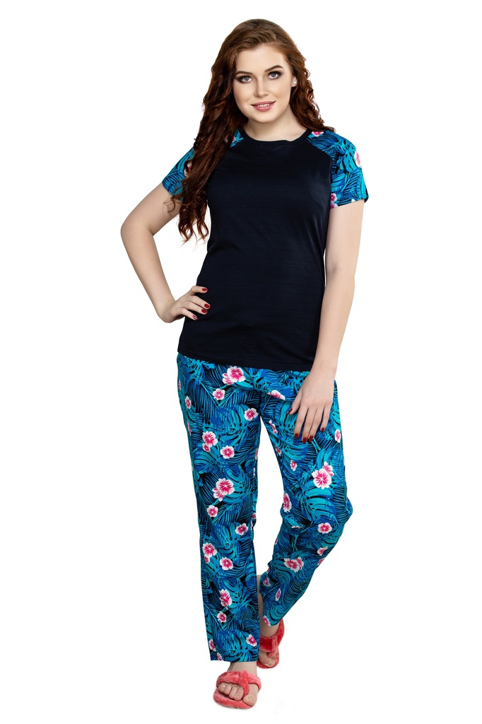 evolove Women's Knitted Milk print nightsuit (pajama set)  