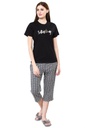 evolove Women's Jet Black Round Neck Check &amp; Saturday Printed Capri Set (Jet Black