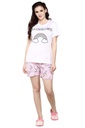 evolove Pink Round neck Rainbow Print Women's (Shorts set) Night suit  of any design (White &amp; Pink