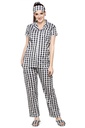 evolove Women's Hosiery Cotton Black coffee Checks Print Button &amp; Collar Shirt-Pyjama Set / Night Suit with Free Bedroom slippers