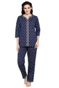 evolove Women's Women's Mid-Night Navy Batik Cotton Printed 3/4th Sleeves Night Suit Set -100% Cotton Ethnic set (Mid-Night Navy