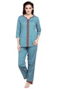 evolove Women's Women's Tan Teal Blue Batik Cotton Printed 3/4th Sleeves Night Suit Set -100% Cotton Ethnic set (Tan Teal Blue