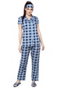 evolove Women's Hosiery Cotton Still water coffee Checks Print Button &amp; Collar Shirt-Pyjama Set / Night Suit with Free Bedroom slippers