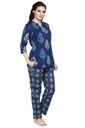 evolove Women's Women's Skuba Blue Batik Cotton Printed 3/4th Sleeves Night Suit Set -100% Cotton Ethnic set (Indigo Skuba Blue