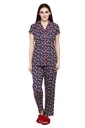 evolove Navy Floral Print (Button Night Set) / Button Night suit  (Navy