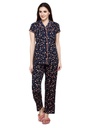 evolove Navy Floral Print (Button Night Set) / Button Nightsuit   (Dark Navy 