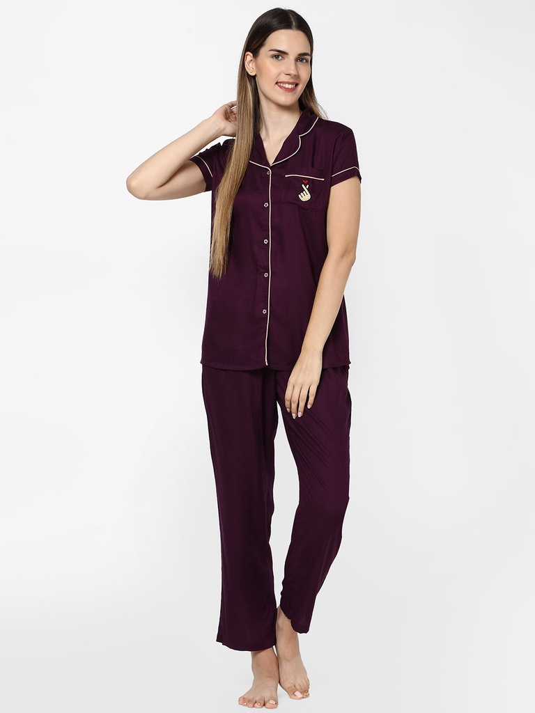 Evolove Women's Viscose Liva Super Soft Shirt &amp; Pajama Night Suit Set - Loungewear, Sleepwear, PJ Set, Best fit, Our Most Comfortable (BTS Heart Symbol Embroidery on Pocket), Options &amp; Sizes M - XXL