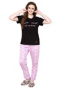 evolove Violete Tulle Round Neck Sleep print Women's (Pajama set), (Black &amp; Violete Tulle)