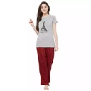 Evolove by pdpm Women's Hosiery cotton Half Sleeve T-shirt &amp; Printed  Pajama Set / Night suit / Lounge wear (Colour - Gey &amp; Printed  Red)