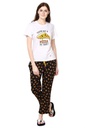 evolove Women's Night Black Round Neck Pizza Print Pajama Set (White &amp; Night black