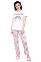 evolove Pink Round neck Rainbow Print Women's (Pajama set) Night suit  of any design (White &amp; Pink