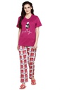 evolove Women's Hosiery Cotton Prism Fushia Round Neck Check &amp; Panda Printed (Pyjama set)  of any design (Prism Fushia