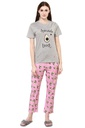 evolove Women's Paris Pink Round Neck Avocado Printed Pajama Set Night Suit ( Grey &amp; Paris Pink