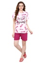 evolove Lipstick Red Round Neck Leafy &amp; Sweet Dreams Print (Shorts Set) (Mint Pink &amp; Fushia)