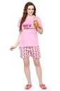 evolove Prism Pink Round Neck Watermelon print Women's (Shorts set), (Prism Pink &amp; Cameo Green)