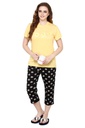 evolove Buttercup Round Neck Flower print Women's (Capri set), (Yellow &amp; Black)