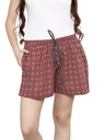 evolove Women's Cotton Printed Shorts (Maroon)