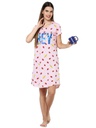 evolove women's strawberry print with hey there printed knee length nightgown/short nighty/longpolo, 100% cotton