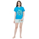 Evolove by pdpm Women's Hosiery cotton Half Sleeve T-shirt &amp; Printed  Shorts Set / Night suit / Lounge wear (Colour - Blue &amp; Printed  Light Blue)