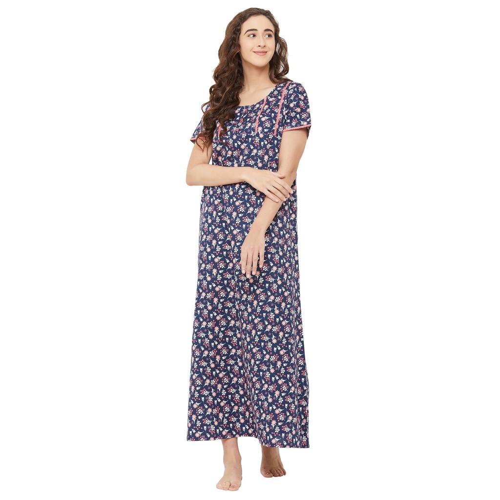 evolove Women's Printed Cotton Long nighty (Nightgown)