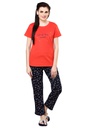 evolove Women's Knitted Galaxy print nightsuit (Pajama set) Get free eyemask inside, Coral, Size -XXL