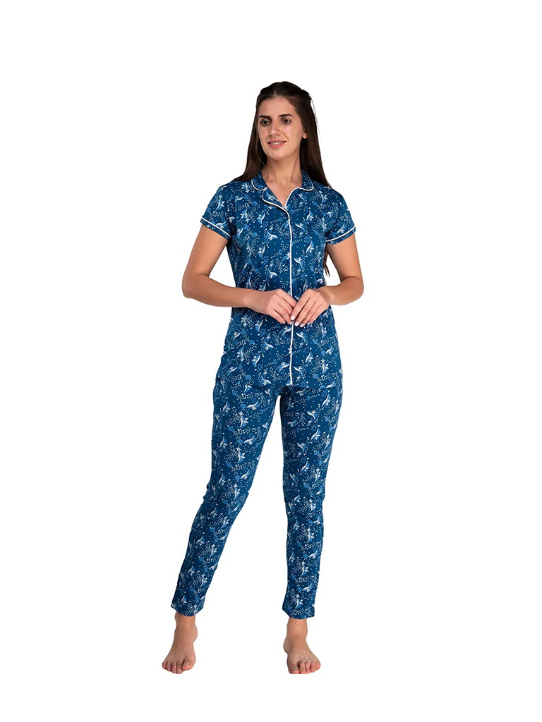 evolove Women's 100% Cotton Shirt & Pajama Nightsuit set