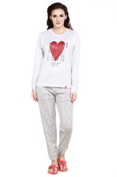 [NPSKN1425GY] evolove Ground Grey Round neck Hearts Print Women's (Pajama set) Night suit  of any design (Ground Grey