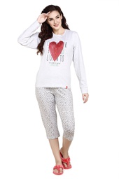 [NCSKN1424GY] evolove Ground Grey Round neck Hearts Print Women's (Capri set) Night suit  of any design (Ground Grey