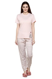 [NPSKN1457LPK] evolove Light Pink Round neck Checks Printed Women's (Pajama set) Night suit  of any design (Light Pink